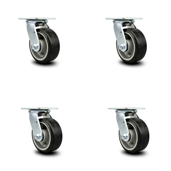 5 Inch Rubber on Aluminum Caster Set with Roller Bearing and Swivel Lock SCC